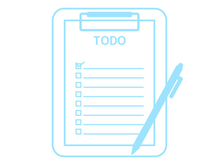 TODOリストとクリップボードのアイコン todo,リスト,タスク,チェックリスト,クリップボード,メモ,紙,ペン,文房具,仕事のイラスト素材