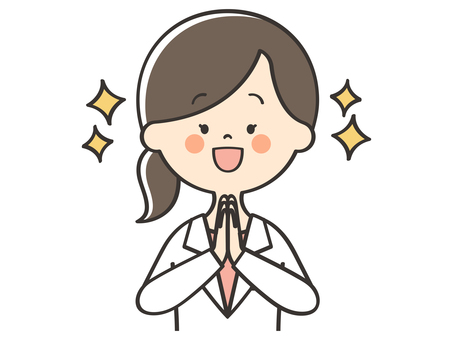 感謝する白衣の女性 感謝,ありがとう,嬉しい,喜び,笑顔,いただきます,ごちそうさまでした,女医,医者,医師のイラスト素材