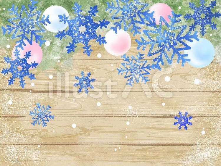 木目調フレームと雪の結晶　ブルー 雪の結晶,クリスマス,冬のイラスト素材