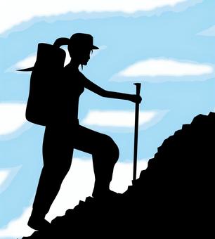 女性クライマー 山登り,クライマー,登山,ザック,趣味,自然,人物,女性,空,シルエットのイラスト素材