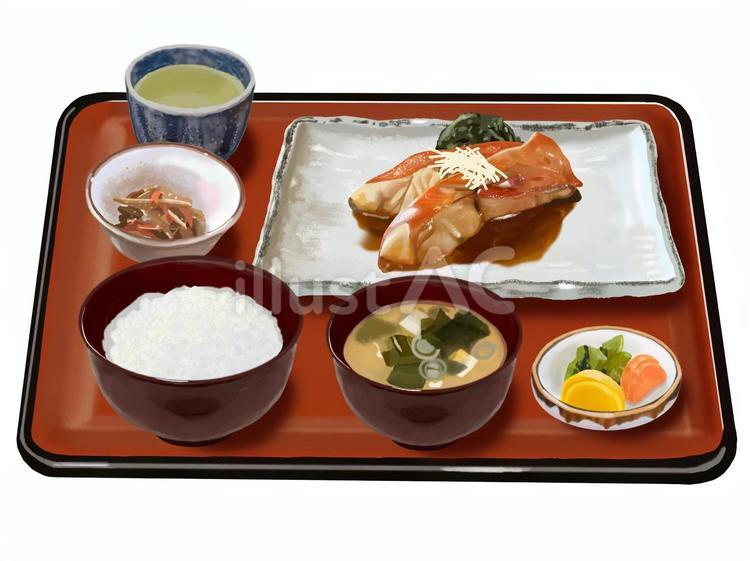 金目鯛定食Ⅱ（朱色お盆付き） 金目鯛,煮魚,日本料理のイラスト素材