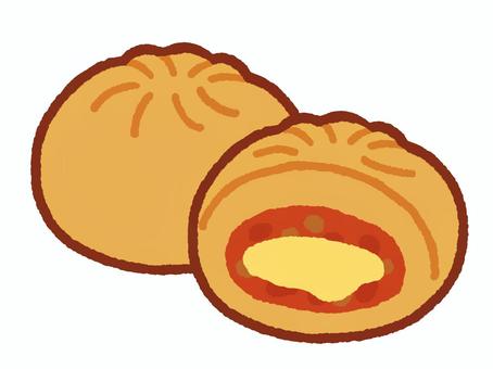 ピザまん　半分 ピザまん,チーズ,中華まん,食べ物,手書き,生地,ホットスナック,コンビニ,ホカホカ,点心のイラスト素材