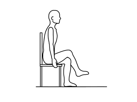 猫背で足を組む人 座位,猫背,足組み,横向き,線画,白黒のイラスト素材