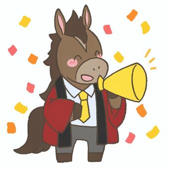法被を着てメガホンで呼びかける馬 法被,客引き,宣伝,街頭宣伝,メガホン,午,馬,ネクタイ,発表,当選のイラスト素材