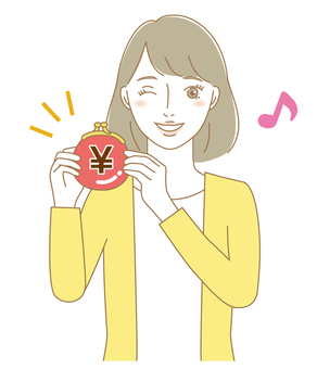財布を持つ女性（￥マーク） 女性,人物,財布,お金,収入,臨時収入,カーディガン,大人,主婦,お母さんのイラスト素材