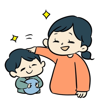 親子/頭をなでる 親子,母親,ママ,子ども,男の子,なでる,幼稚園,保育園,小学生,褒めるのイラスト素材