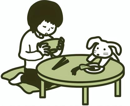ごはん おままごと,子ども,ごはん,ぬいぐるみ,個食,遊び,女の子のイラスト素材
