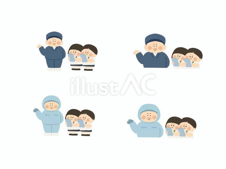 社会見学をする子供セット 社会科見学,社会見学,課外授業のイラスト素材