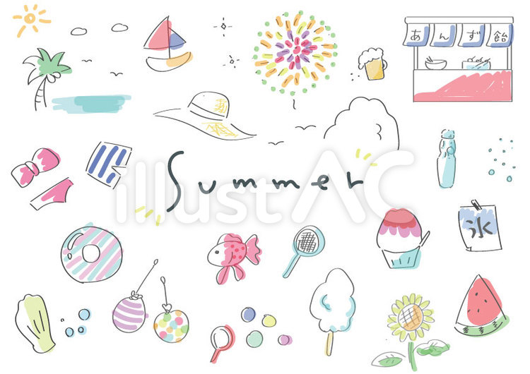 夏休みを楽しもう！ 夏,海水浴,お祭りのイラスト素材