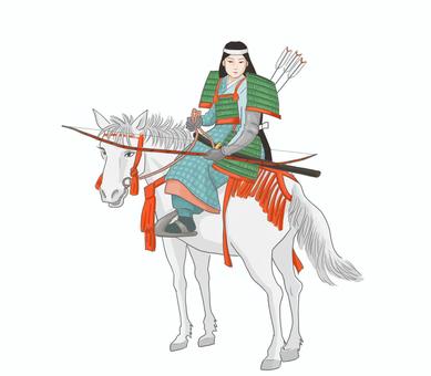 馬に乗る女武将　 馬,江戸時代,武将,女,弓,白,尾形月耕,午,年賀のイラスト素材
