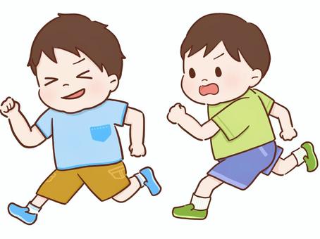 かけっこをする子供達(私服) 子供,男の子,男児,小学生,幼稚園児,園児,かけっこ,鬼ごっこ,マラソン,徒競走のイラスト素材