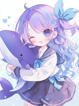 クジラモチーフの服装をした女の子