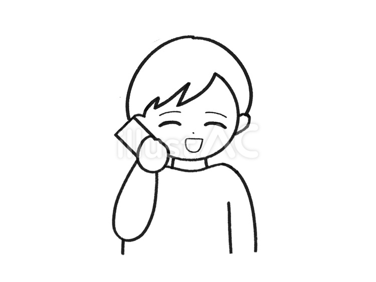 笑顔で電話をする男の子　線画 電話,電話中,かけるのイラスト素材