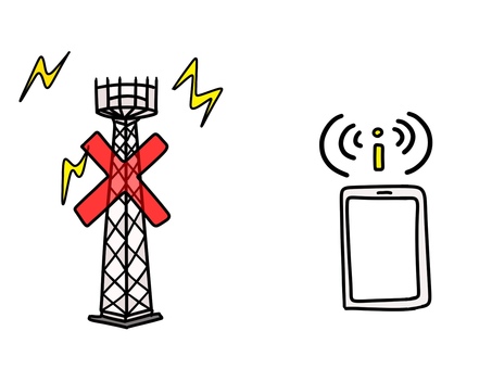 電波塔通信障害中の素材　 電波,通信,障害,トラブル,電波塔,携帯,通信障害,イラスト,ワンポイント,素材のイラスト素材