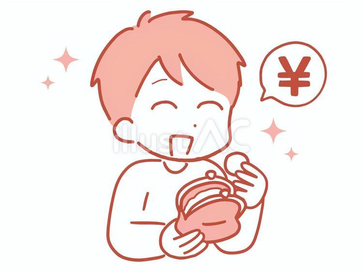 財布の小銭を見て喜んでいる男性 お金,男性,財布のイラスト素材