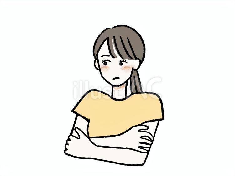 不機嫌、怒って目を合わせない女性 怒る,腕組み,女性のイラスト素材