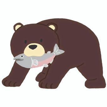 熊の木彫りのポーズの熊 熊,くま,クマ,動物,生き物,木彫り,四つん這い,魚,鮭,食べるのイラスト素材