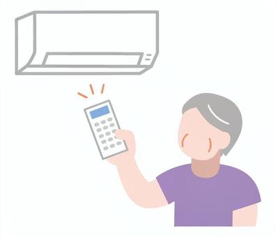 クーラーをつけるシニア女性 エアコン,クーラー,冷房,リモコン,人物,シニア,女性,空調,上半身,生活のイラスト素材