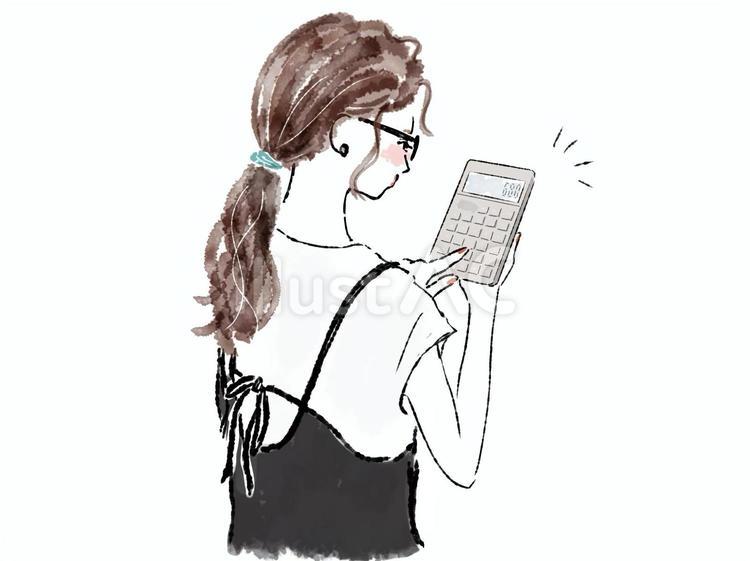 電卓で計算するおしゃれなメガネ女性 女性,計算,電卓のイラスト素材