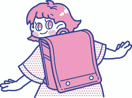 ランドセルを背負った笑顔の女の子 小学生,子ども,入学,一年生,ランドセル,春,4月,学校,女の子,小学校のイラスト素材