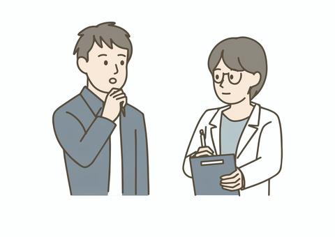男性から話を聞く医師 医師,薬剤師,白衣,人物,男性,女性,ポーズ,問診表,カルテ,聞き取りのイラスト素材