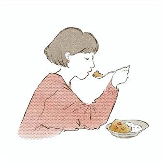 woman eating curry, , JPG and PNG