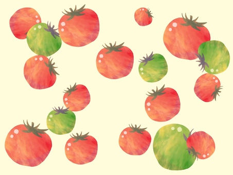緑と赤のトマトの背景(薄黄色) トマト,tomato,野菜,夏野菜,かわいい,シンプル,緑,赤,背景,ベジタブルのイラスト素材
