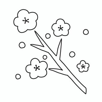 梅の花 梅,花,お正月,年賀状,モノトーン,塗り絵,可愛い,ゆるい,手描き,デコレーションのイラスト素材
