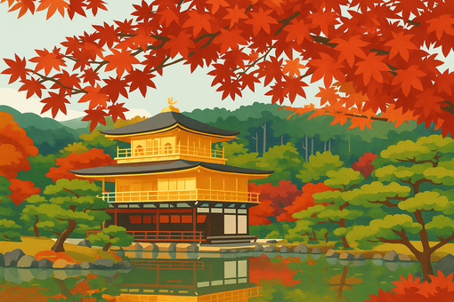 秋の京都 紅葉と輝く金閣寺 秋の京都 紅葉と輝く金閣寺 金閣寺,京都,寺院,紅葉,秋,季節,日本,和風,伝統,建築のイラスト素材