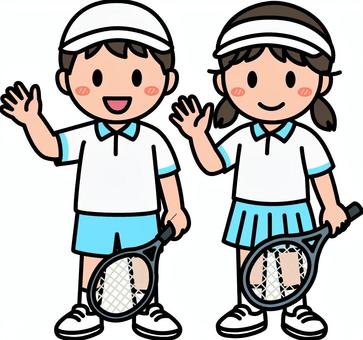 青のテニスの男子女子です。 テニス,シンプル,サークル,クラブ,部活,スポーツ,競技,ラケット,運動,体育のイラスト素材