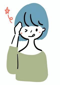 ウインクする女性 笑顔,てへぺろ,あざとい,ウインク,とぼける,きゅん,女性,シンプル,ラフタッチ,手書き風のイラスト素材