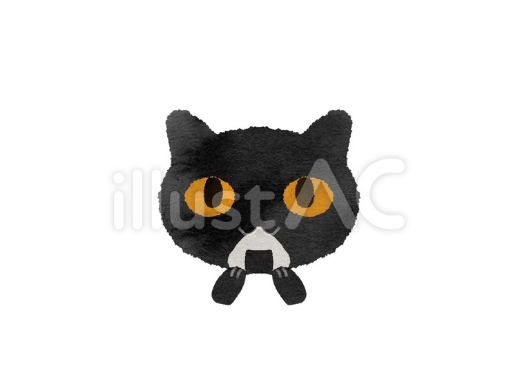 水彩風おにぎりを食べる黒猫 黒猫,おにぎり,水彩風のイラスト素材