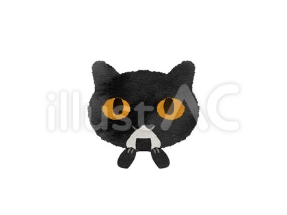水彩風おにぎりを食べる黒猫