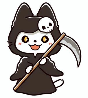 ハロウィンに現れた白猫の死神 ハロウィン,秋,10月,仮装,猫,イベント,死神,オバケ,骸骨,鎌のイラスト素材
