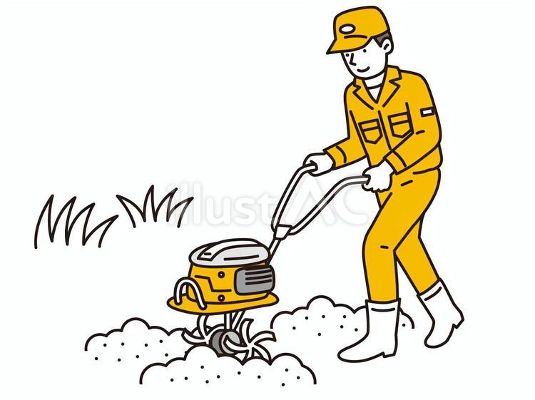 耕運機で畑を耕す作業着を着た若い男性 耕運機,農業,若いのイラスト素材