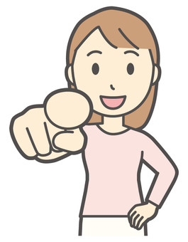  ロングヘア女性-544-バスト 指さす,笑顔,女性,女の子,人物,かわいい,微笑む,にっこり,ニコニコ,指名のイラスト素材