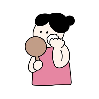 ミラーを持ってメイクをする女性 女性,女の子,メイク,化粧,ミラー,ファンデーション,メイクアップ,保湿,おしゃれ,美容のイラスト素材