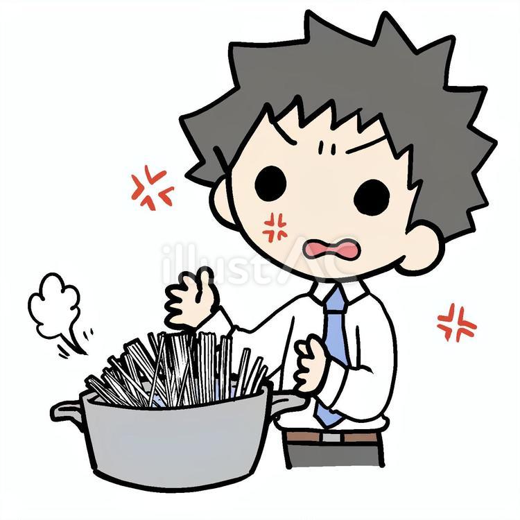麺を怒って茹でる男性 男性,麺,ゆでるのイラスト素材