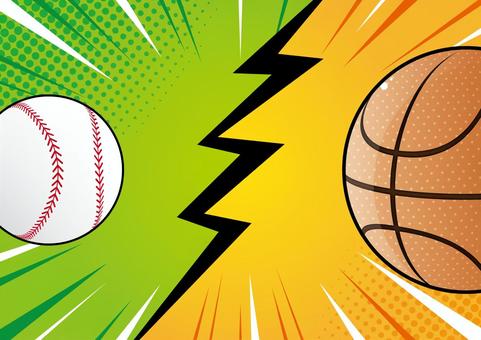 野球対バスケットボールの背景素材 スポーツ,野球,バスケットボール,対決,集中線,効果線,ポップ,背景のイラスト素材