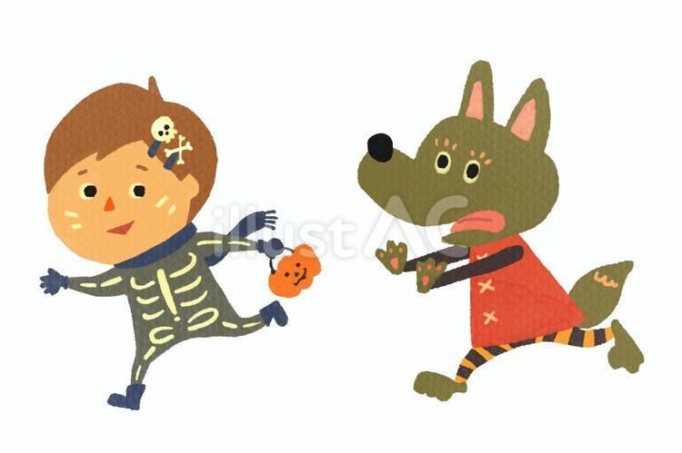 お菓子ちょーだい！ ハロウィン,仮装,カボチャのイラスト素材