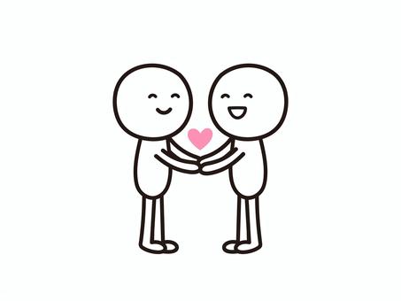 思いやりを持ち合う棒人間のイラスト 思いやり,ハート,福祉,サポート,応援,絆,友情,恋愛,握手,手繋ぎのイラスト素材