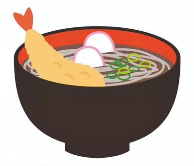 冬_年越しそば 冬_年越しそば 年越しそば,大晦日,冬,そば,えび天,かまぼこ,ネギ,丼,食べ物のイラスト素材
