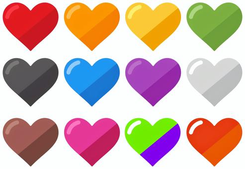 カラフルなハート（12種類） ハート,赤,オレンジ,黄色,緑,黒,青,紫,白,茶色のイラスト素材