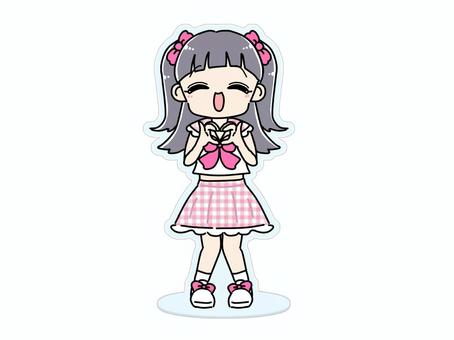 アイドルアクスタ アイドル,女の子,二次元,推し活,ポーズ,かわいい,笑顔,ハート,内股,ミニスカートのイラスト素材