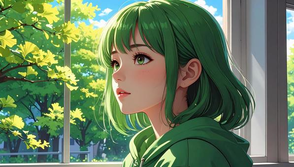 銀杏を眺める美少女