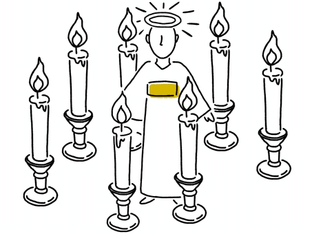 黙示録1章13節燭台と人の子キリスト 黙示録,燭台,イエスキリスト,聖書,キリスト教,シンプル,線画,金の帯のイラスト素材