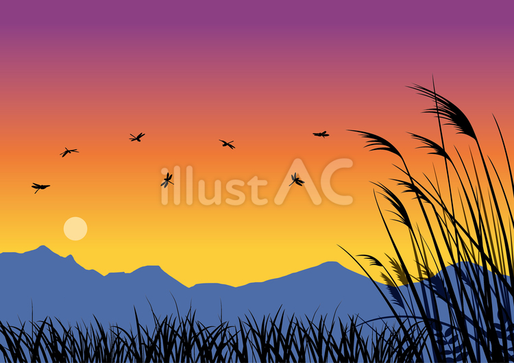 秋の背景-7（A4横） 秋,夕焼け,夕暮れのイラスト素材