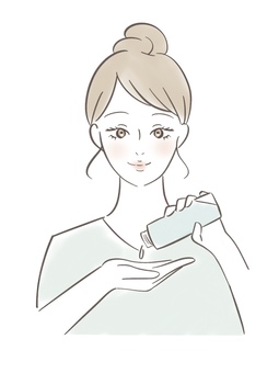 化粧水を手に出すイラスト 若い,女性,美肌,美容,化粧水,人物,お手入れ,保湿,スキンケア,ビューティのイラスト素材