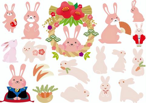 Rabbit illustration set, JPG, PNG 和 AI Rabbit illustration set, 新年明信片, 一个例证, 模板, JPG, PNG 和 AI