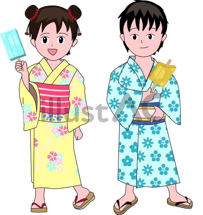 男の子　女の子　小学生　子供　アイス 男の子,女の子,小学生のイラスト素材